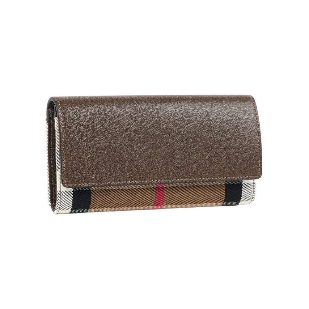 BURBERRY Halton 大格紋帆布及牛皮翻蓋二折長夾(烏木棕), , large