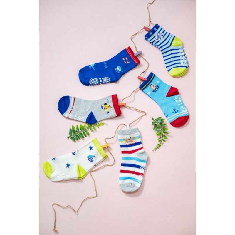 [Kaimei Cotton Industry] 10 pairs set, random and excellent, MIT made in Taiwan, pure cotton anti-slip children's socks (3-6 years old) - Maritime Expedition Team, , large