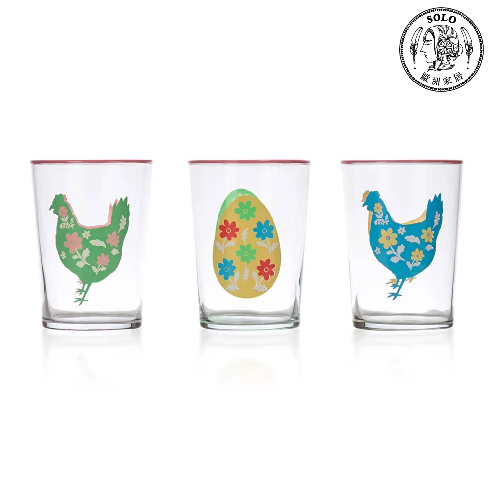 【SOLO Vintage】LCW Home 570ml Cute Chicken And Egg Glass Cup Set of 3 Water Cup Juice Cup Made in Turkey, , large