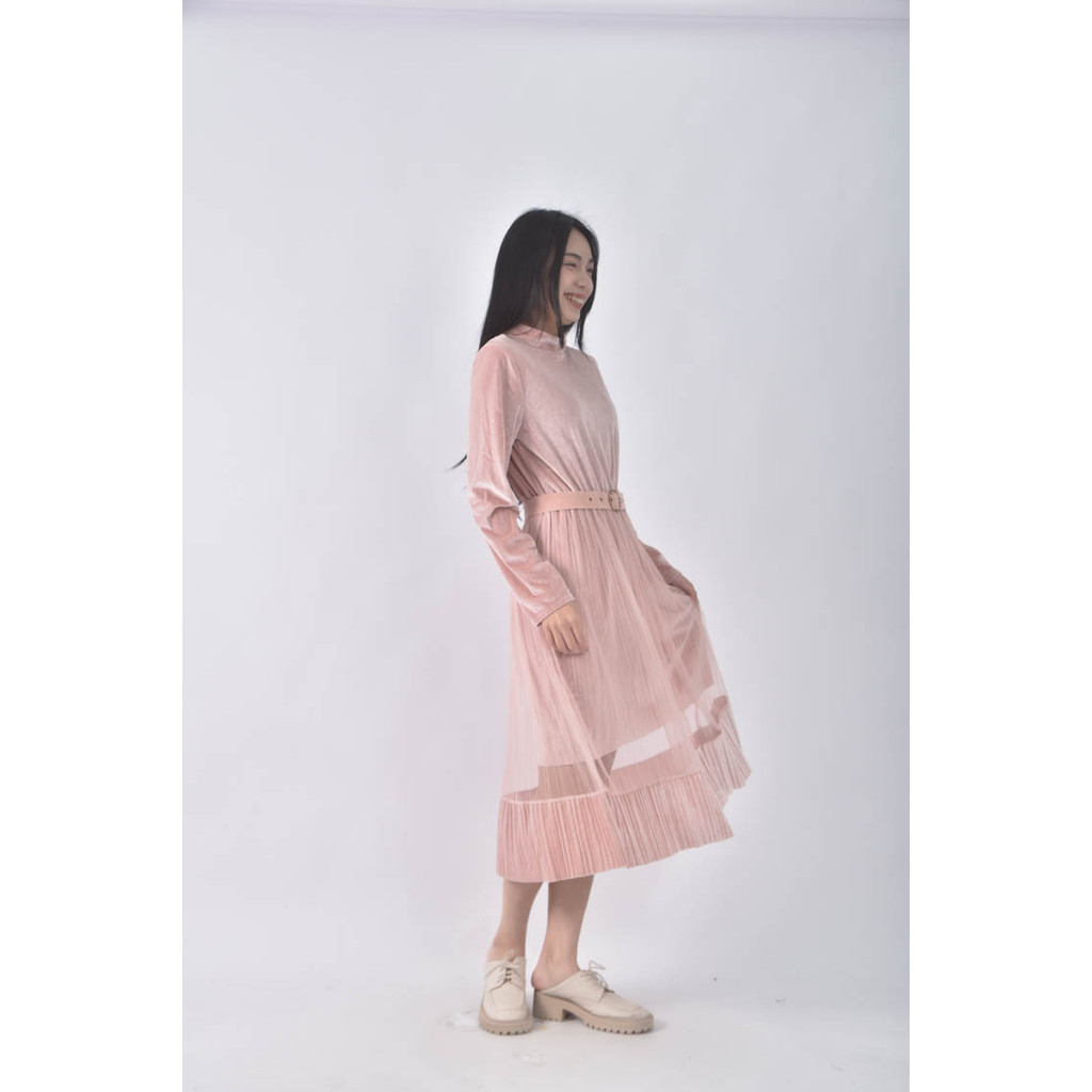 (S) 嬌姿艷拼接粉色綁帶洋裝二手衣, , large