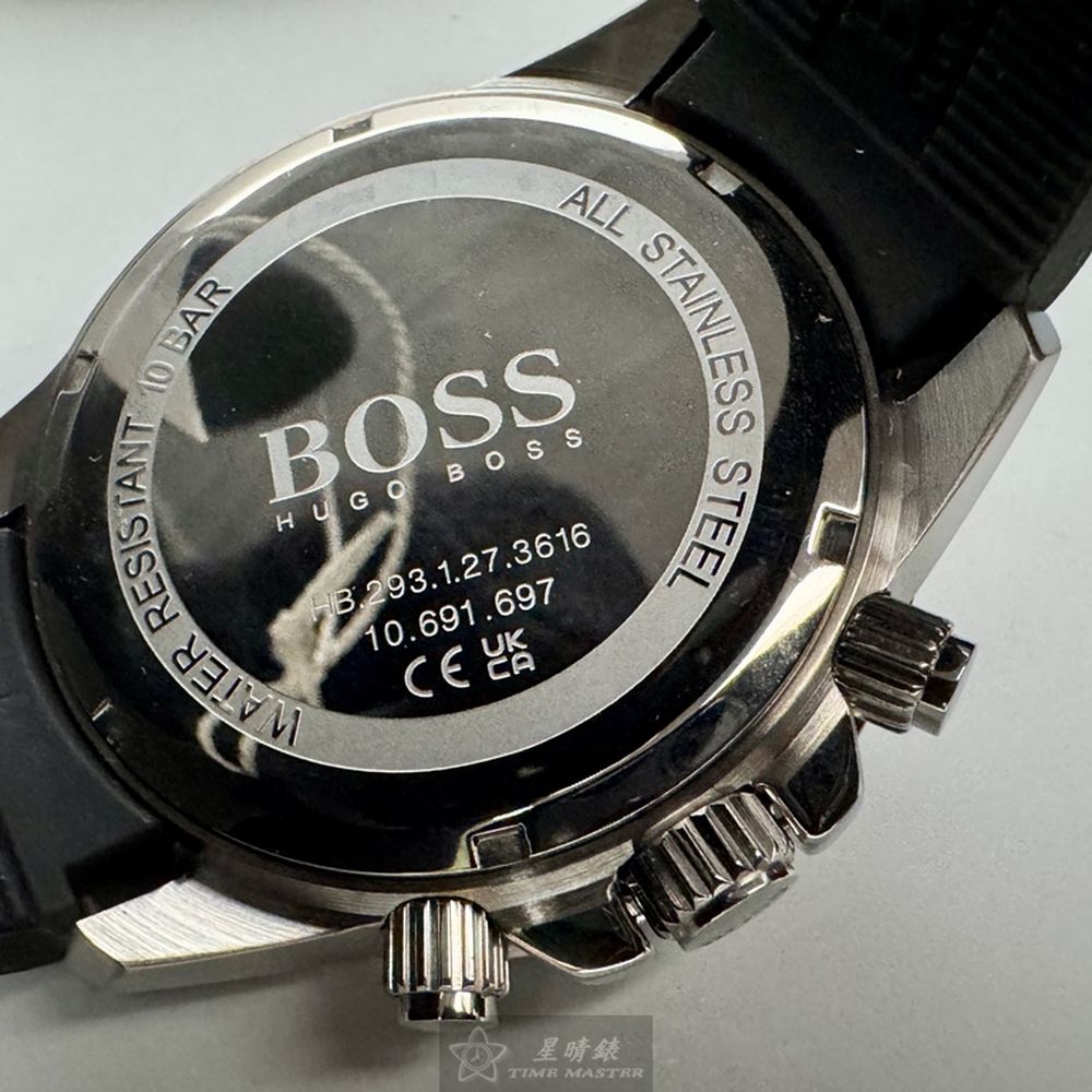 [星晴錶業]BOSS手錶,46mm,HB1513912黑色錶面黑錶殼深黑色矽膠錶帶款, , large