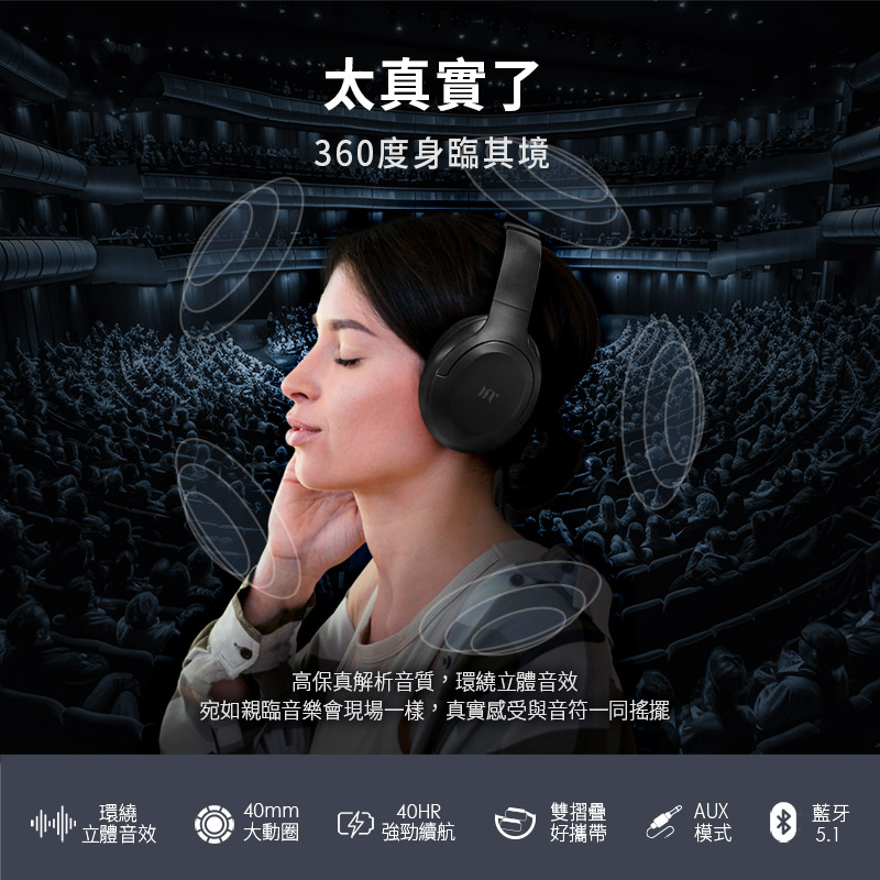 【miuzic沐音】ANC降噪沉浸式立體聲無線藍牙頭戴式耳機 E1, , large