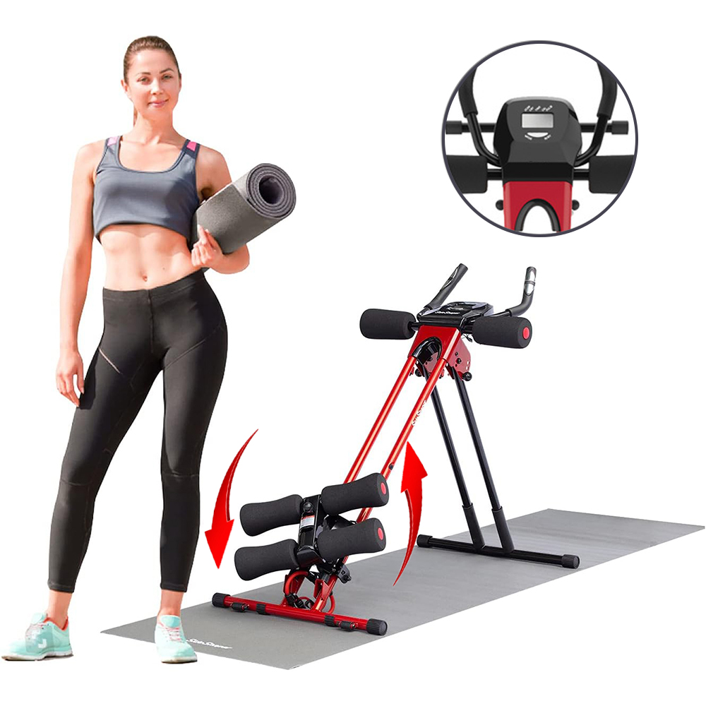 【洛克馬企業】歐美款 五分鐘健腹器終極火焰款  手握心跳感測器 跪墊可左右旋轉  贈瑜珈墊x1條