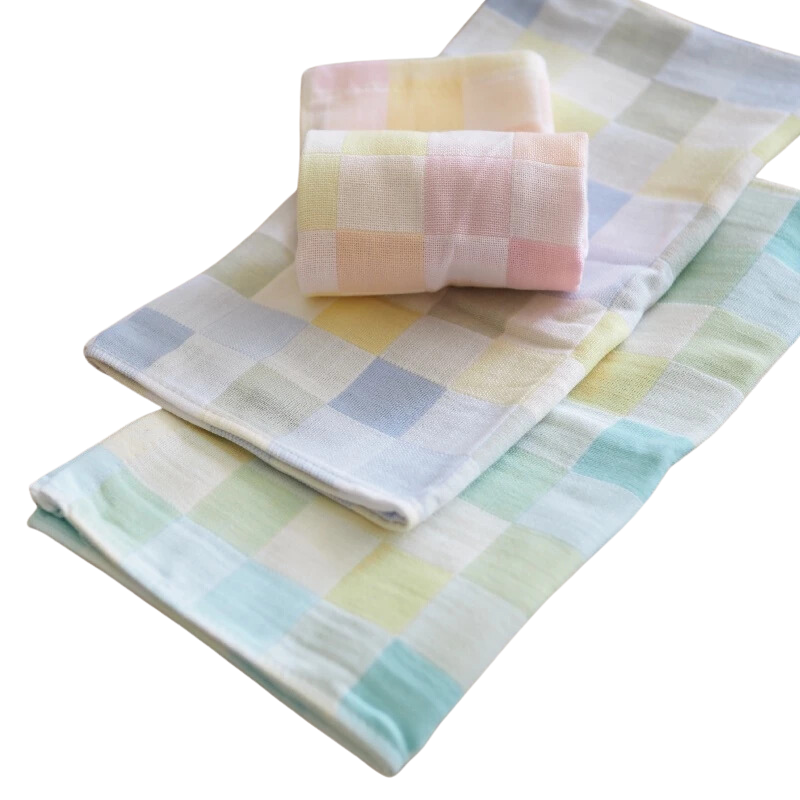 [Kaimei Cotton Industry] Colorful plaid cotton gauze adult towel double-layer gauze adult towel seven randomly selected groups, , large