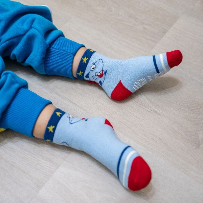 [Kaimei Cotton Industry] 10 pairs set, random and excellent, MIT made in Taiwan, pure cotton anti-slip children's socks (3-6 years old) - Baby Shark Style, , large