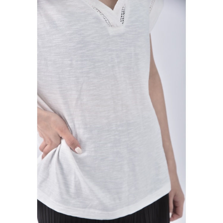 (S) girlsmonday質感V領白色短袖上衣二手衣, , large