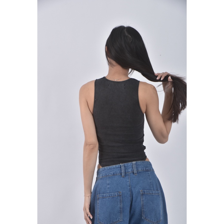 (S) 【里唯私服】RUMOR HAS IT高腰露肚開襠灰色連身裝二手衣, , large