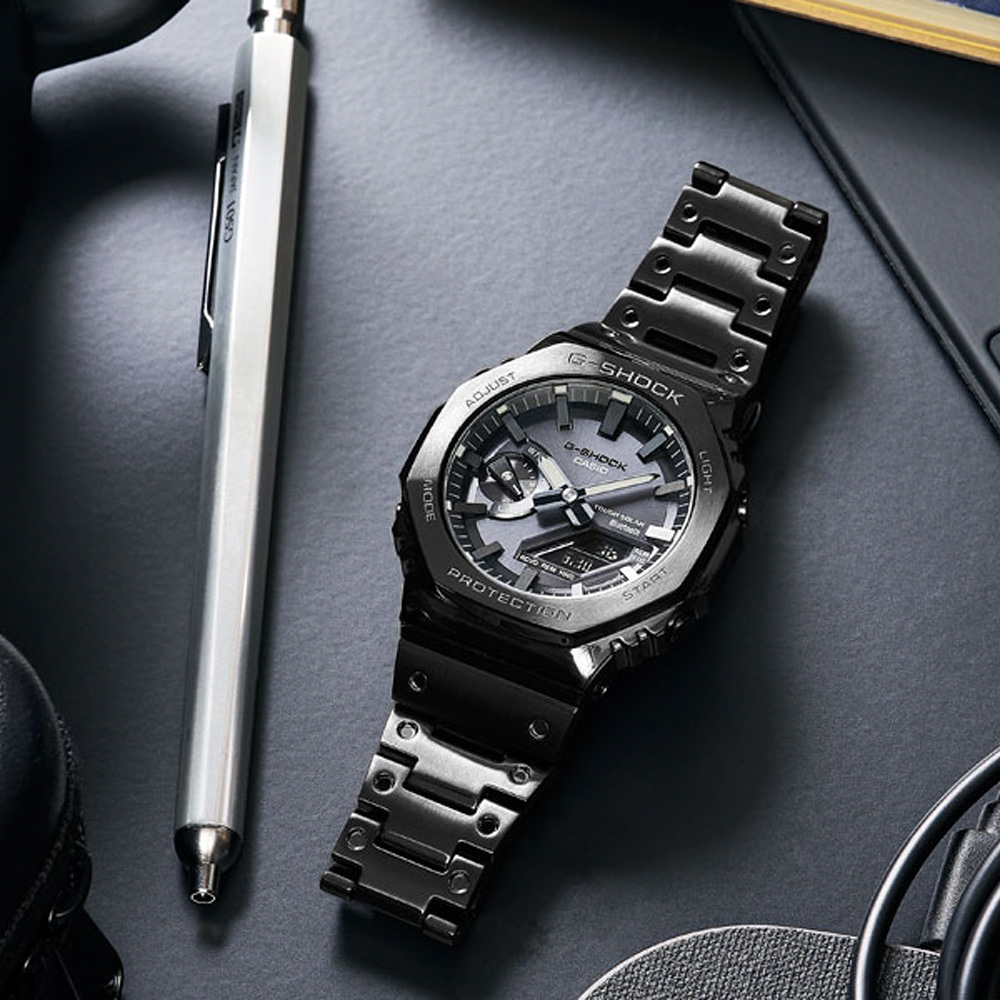 CASIO 卡西歐 G-SHOCK八角 全金屬版 太陽能藍芽雙顯手錶-黑 GM-B2100BD-1A, , large