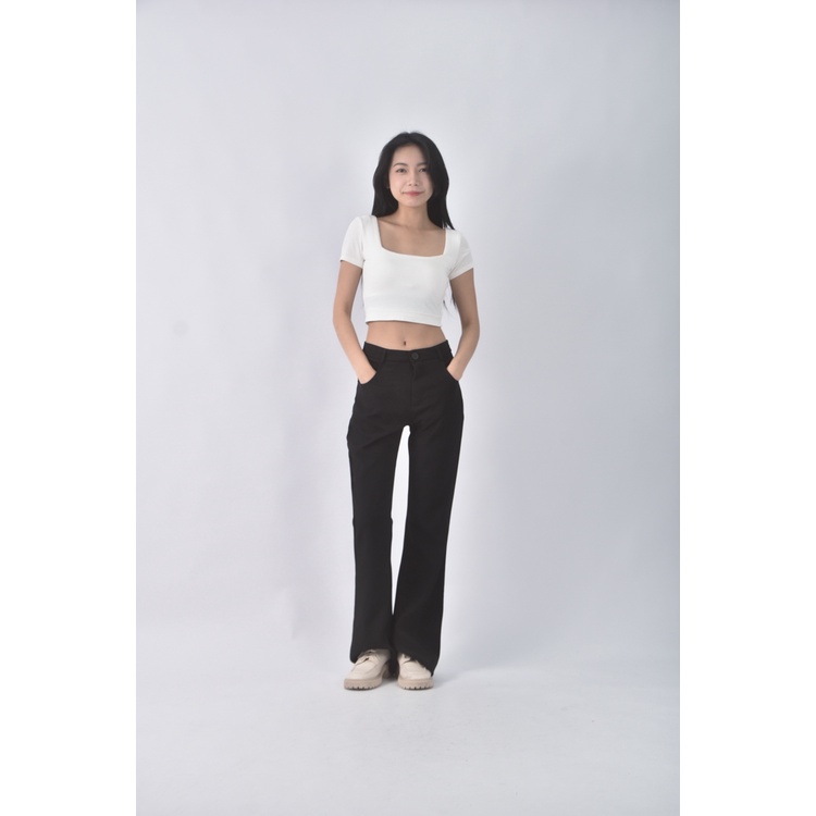 (M) yibanban高腰質感黑色長褲二手衣, , large