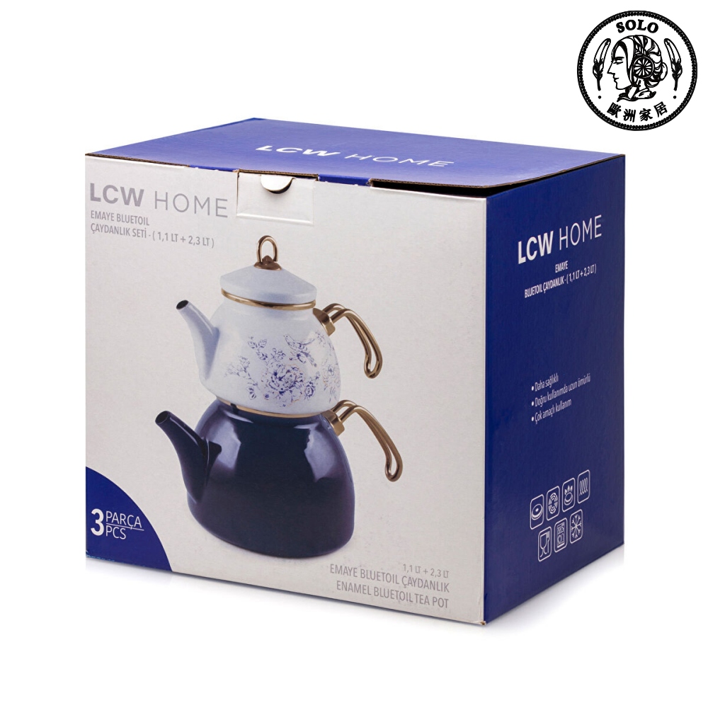 【SOLO Vintage】LCW Home Blue Porcelain Flower Enamel Kettle Sub Teapot Set Made in Turkey 1.1L + 2.3L, , large