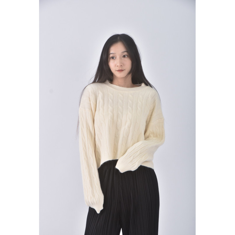 (XL) 質感針織圓領杏色長袖上衣二手衣, , large