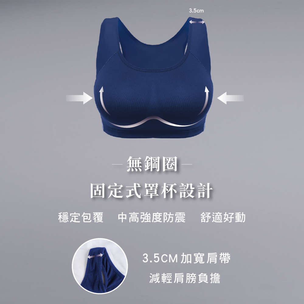 【可蘭霓Clany】台灣製顯瘦涼感防震加大尺碼無鋼圈M-2XL運動內衣 海軍藍 6965-53, , large