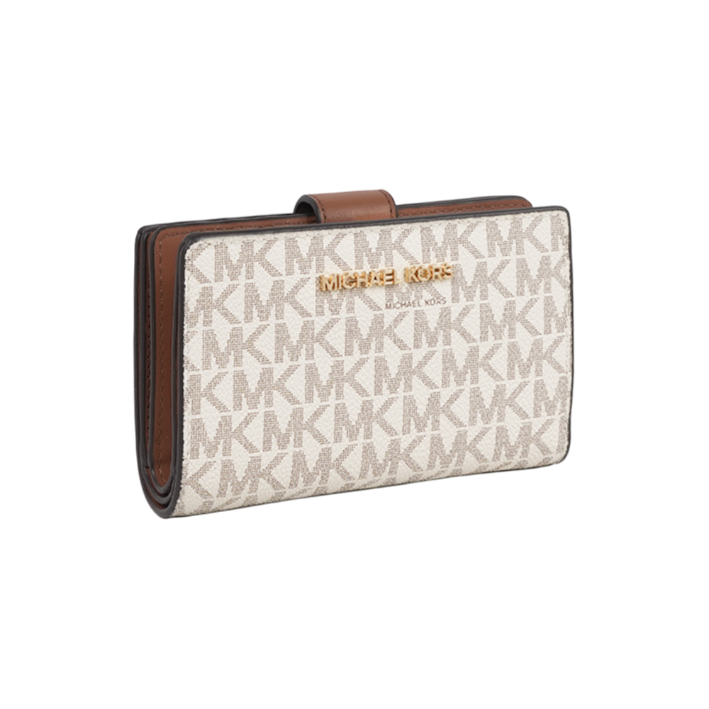 Michael Kors 金字Logo 滿版塗層帆布釦式中夾(香草白), , large