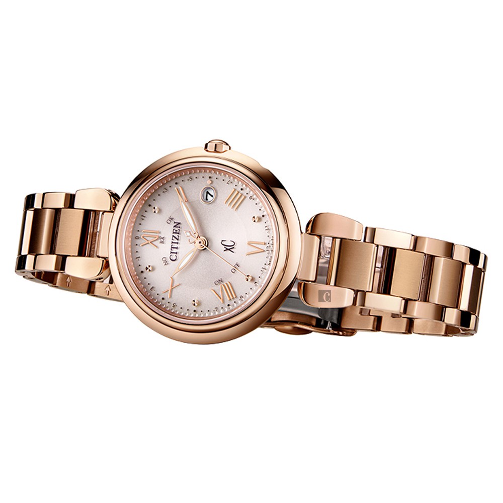 CITIZEN 星辰 XC 鈦金屬光動能電波萬年曆女錶 ES9468-51W, , large