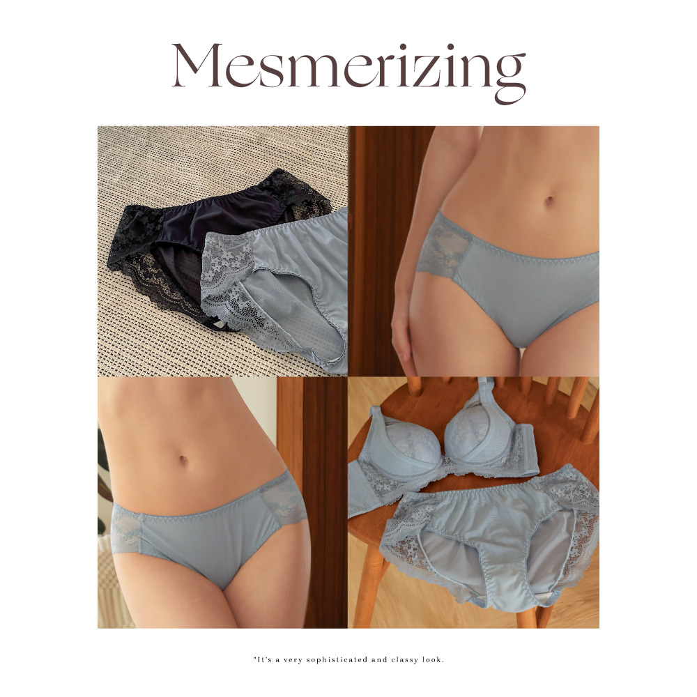 【Clany 可蘭霓】 MIT石墨烯抑菌透氣包臀蕾絲中腰M-XL內褲 3071-52 霧灰藍, , large