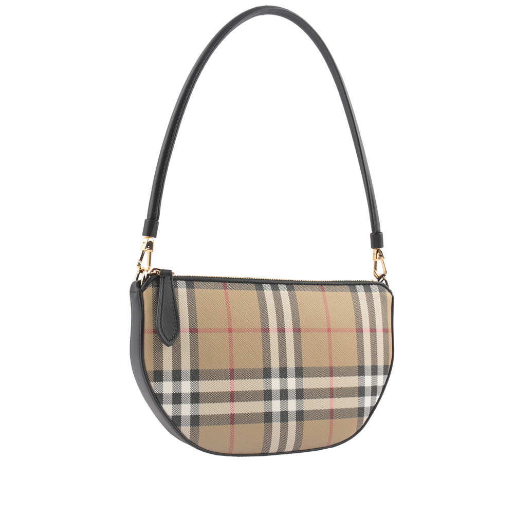 BURBERRY Olympia 格紋棉質帆布肩背/腋下包/經典米色, , large