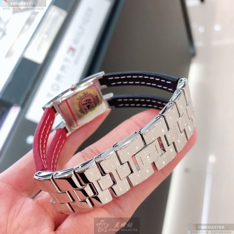 [星晴錶業]TommyHilfiger手錶,20mm, 34mm,TH00073白色錶面銀錶殼藍紅真皮皮革錶帶款, , large