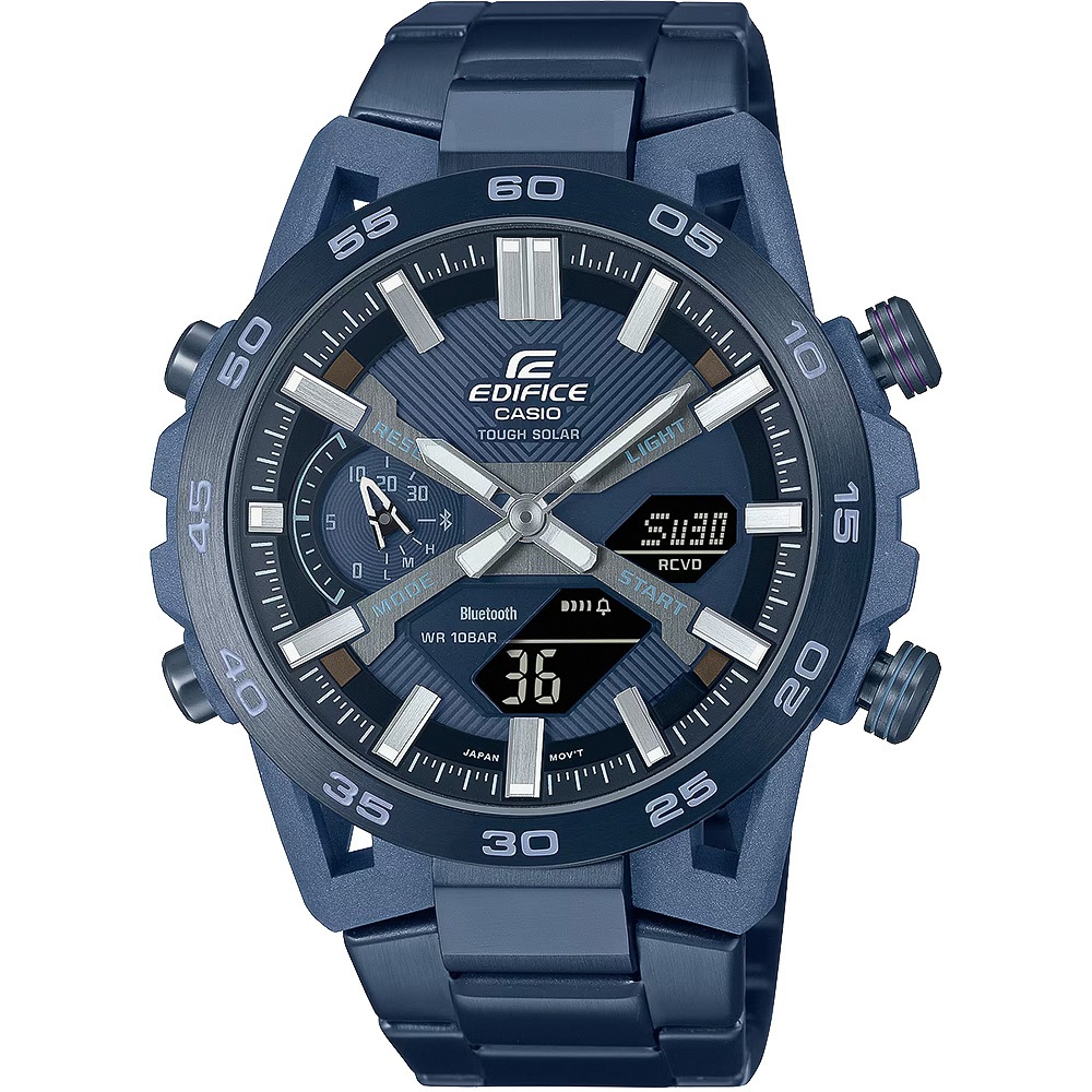 CASIO 卡西歐 EDIFICE 靛藍色 方程式賽車藍芽手錶 ECB-2000CB-2A, , large