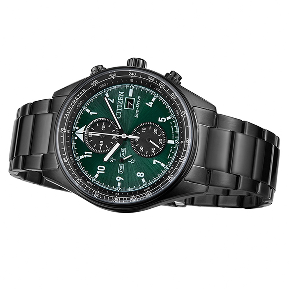 CITIZEN 星辰 亞洲限定 Future Force 光動能計時手錶-黑X綠 CA0775-87X, , large