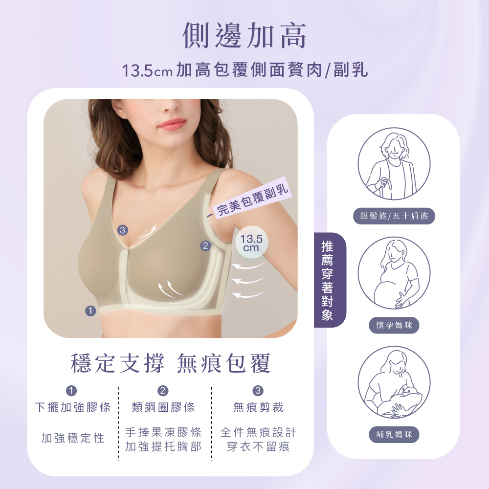 【伊柔 EVEROY】 裸肌無感無鋼圈前扣哺乳內衣 M-3XL(EQ)｜無痕包覆.加大尺碼 W031-86 酪梨綠, , large