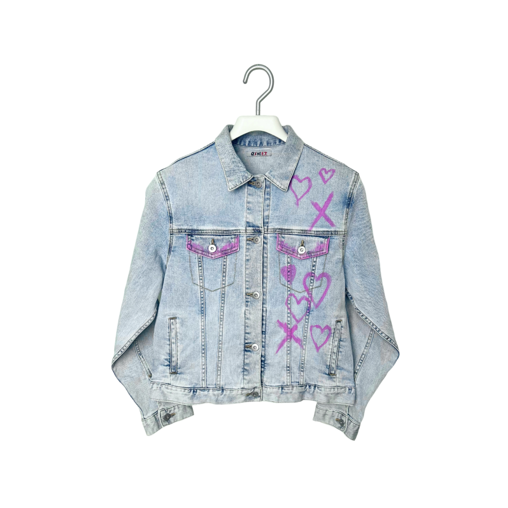 Rainbow Pink Bubble Denim Jacket Light Blue, , large