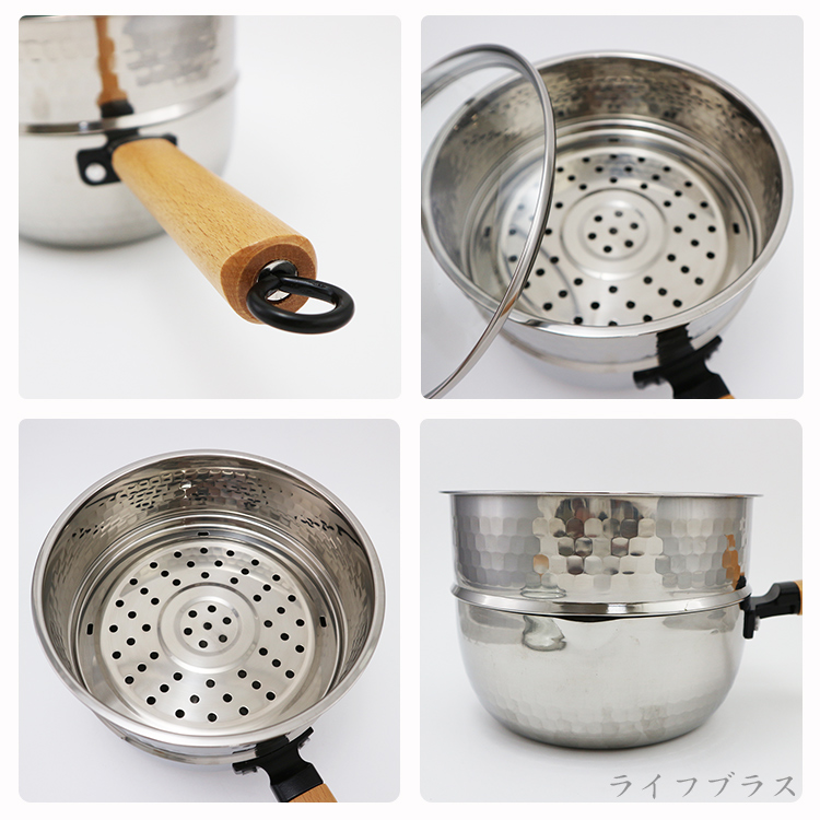 KIYODO錘紋蒸煮兩用雪平鍋-20cm-2組, , large