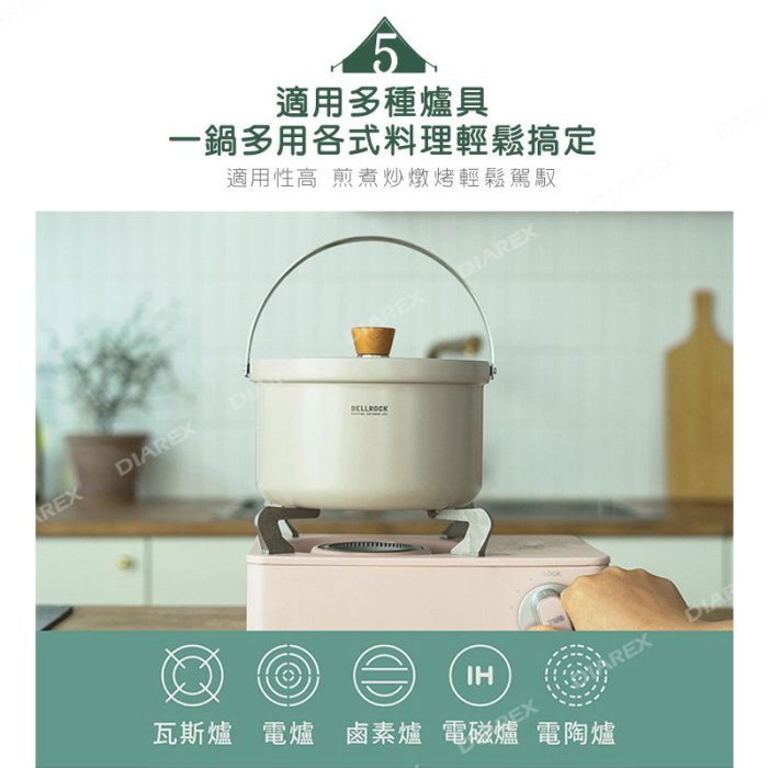 【Bellrock】color9套鍋 【卡其綠】 2人份 磁吸提把 鍋具組 煮菜鍋 露營鍋具 野炊器具, , large