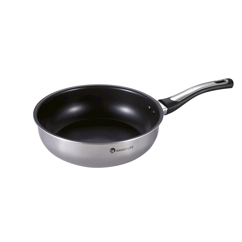 【SANSO LIFE】不鏽鋼不沾平底深鍋 24cm (附不鏽鋼蓋), , large