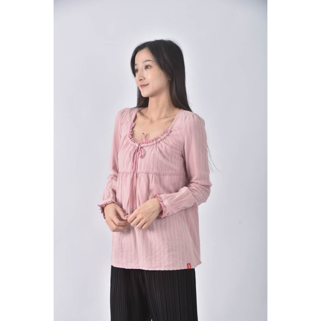 (S) edc棉質直條紋粉色長袖上衣二手衣, , large