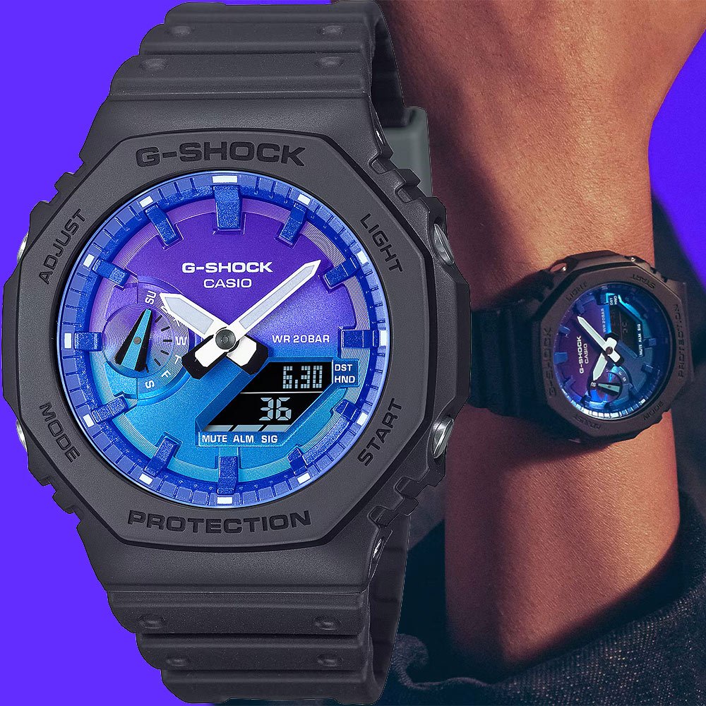 CASIO 卡西歐 G-SHOCK 熾熱火焰系列 八角雙顯手錶 GA-2100FL-1A, , large