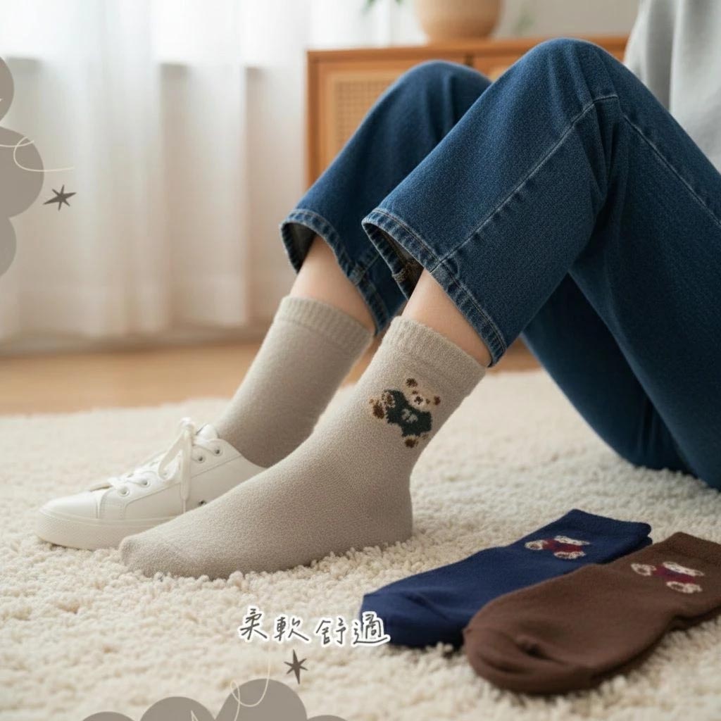 [凱美棉業]冬季限定暖暖羊羔絨襪-可愛小熊款 女款毛襪 冬日防寒襪, , large