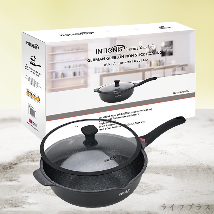 英國製INTIGNIS大理石鑄造深型不沾炒鍋-34cm-1支, , large