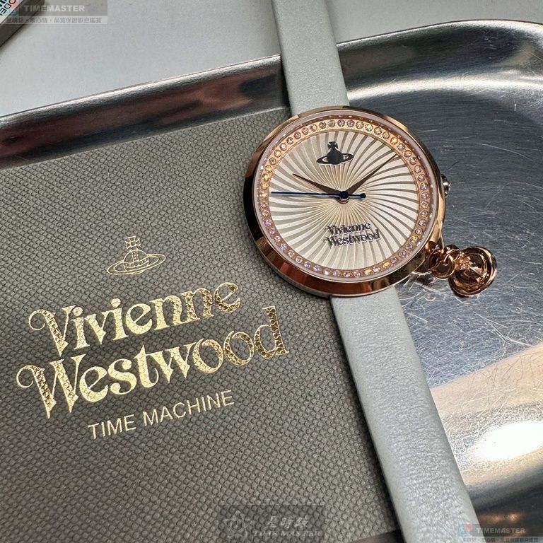 [星晴錶業]Vivienne Westwood手錶,32mm,VW00010銀白色錶面玫瑰金錶殼淺灰白真皮皮革錶帶款, , large