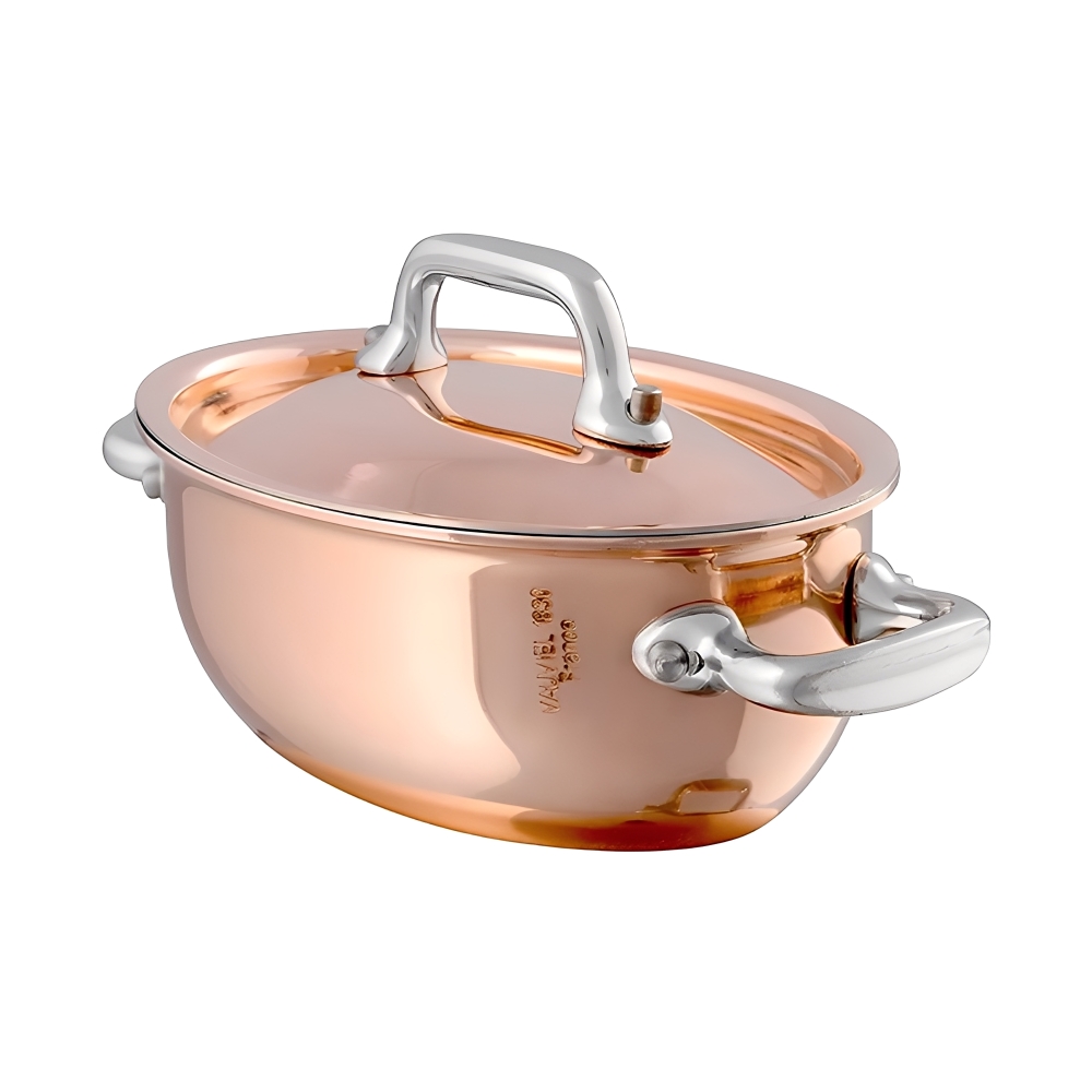 MAUVIEL-M&rsquo;MINIS Copper Oval Pot with Two Handles (with Lid) - 12cm, , large