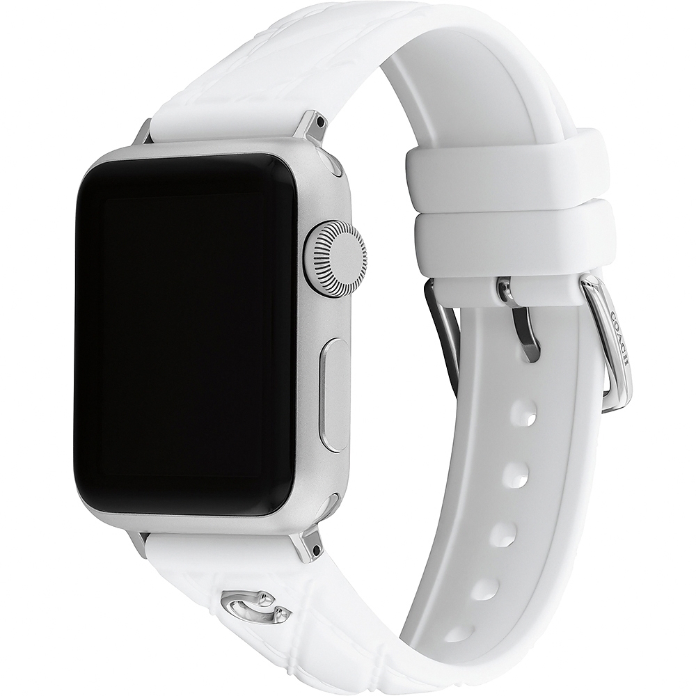COACH Apple Watch 錶帶 38/40/41mm適用 白色菱格紋矽膠錶帶 520快樂 送禮 禮物(不含手錶, , large