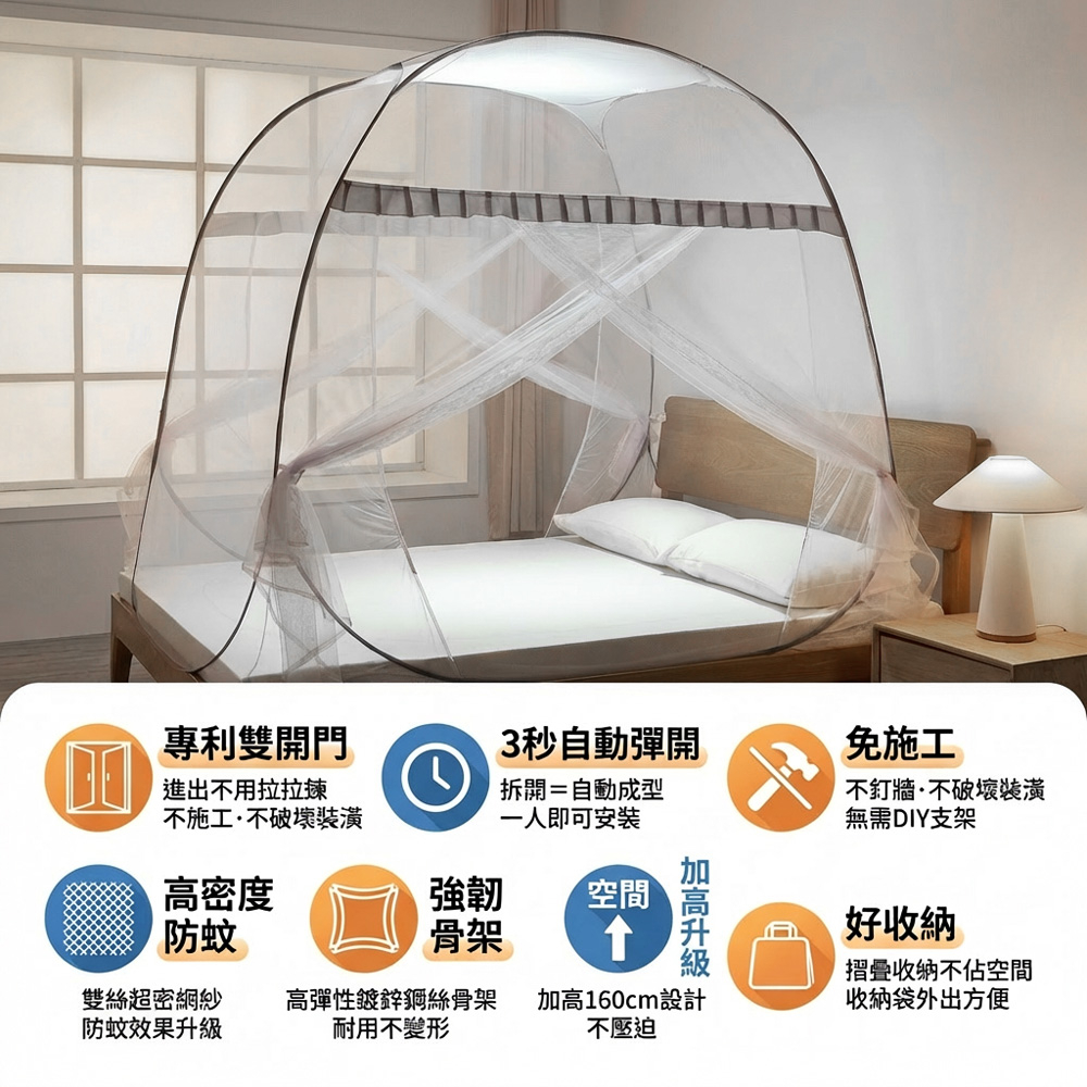 蚊帳 免拉鍊垂簾式 帳篷蒙古包雙開門 二開門 加大, , large