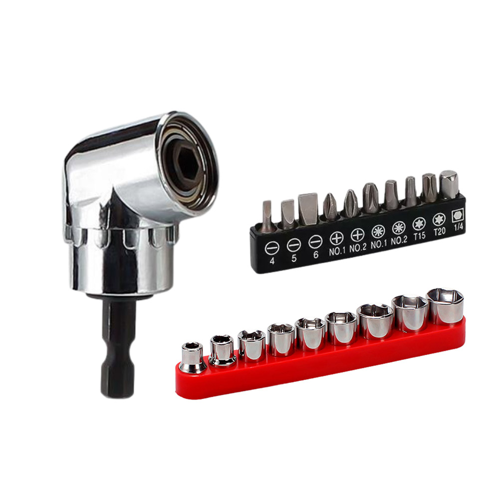 L-shaped drill corner arm - 105-degree short corner arm + 10-piece bit set + 9-piece socket set, , large