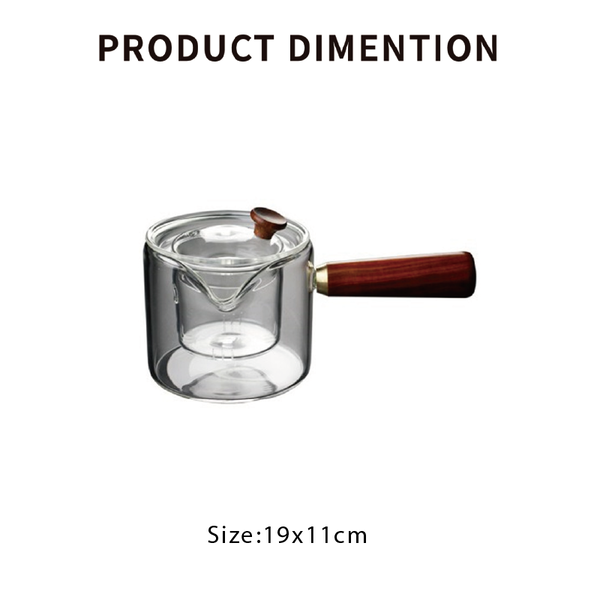 【SK Delicate Life】Heat-resistant glass teapot with wooden handle (without glass cup) for daily home tea brewing, hand-brewed coffee maker, afternoon tea with friends, , large