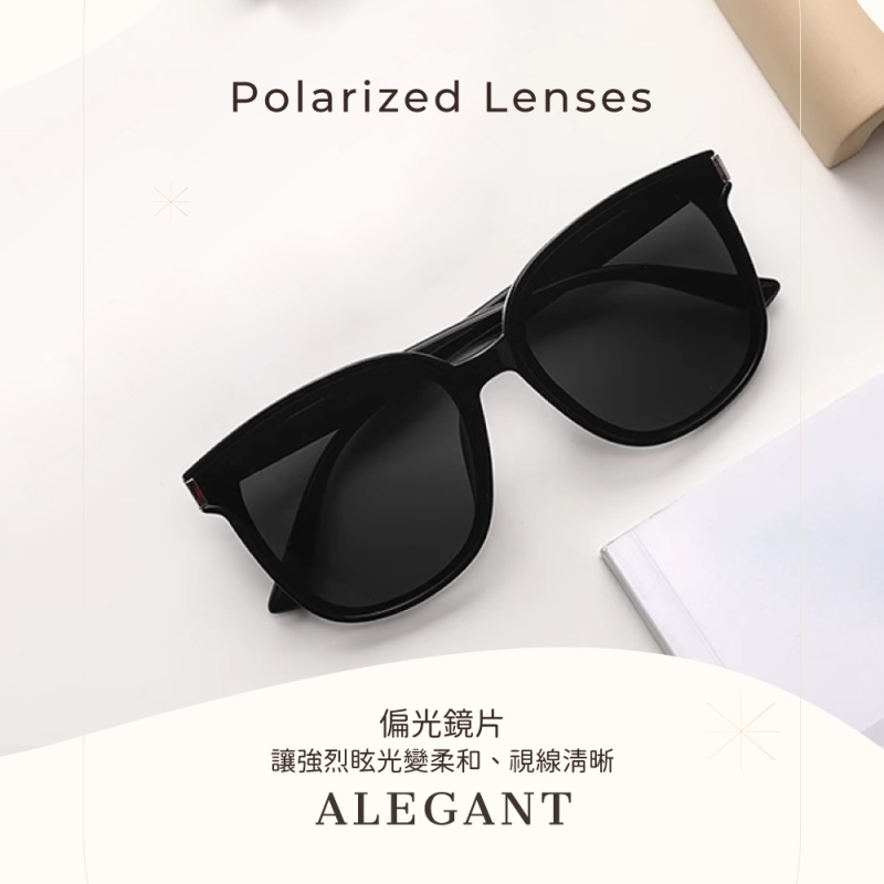 沐月黑鑲嵌鈦銀金屬方框TR90偏光墨鏡/UV400太陽眼鏡〔ALEGANT〕, , large