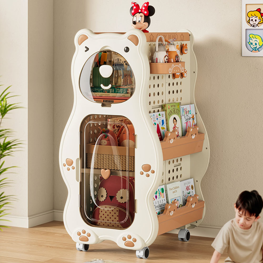 【AOTTO】小熊造型附輪洞洞板折疊收納櫃(AS-210)