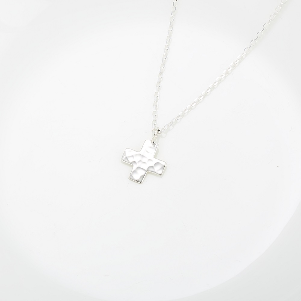 【Angel & Me】Large Hammered Prayer Cross s925 sterling silver necklace gift, , large