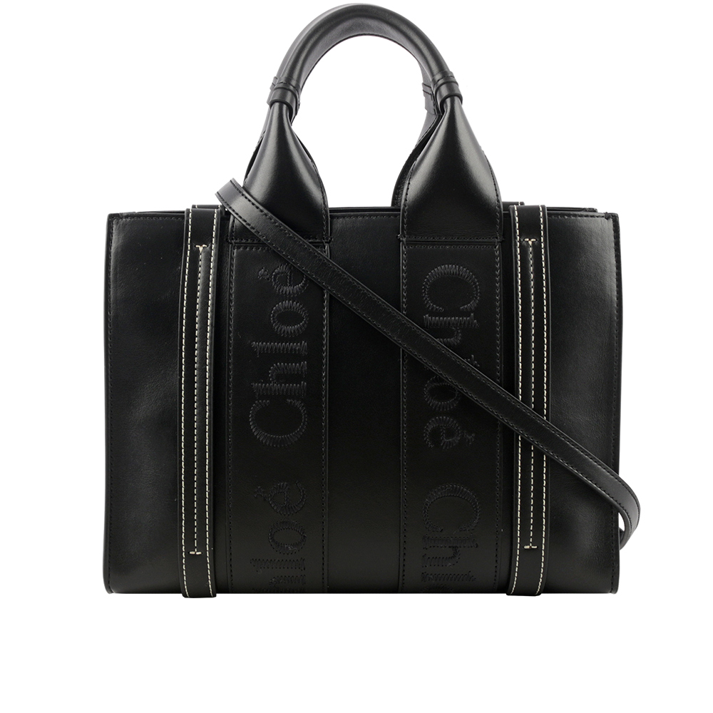CHLOE' Woody 小牛皮手提/斜背二用托特包/小/黑色, , large