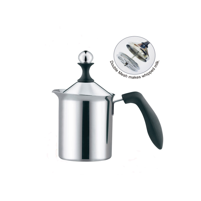PEARL HORSE Double-Layer Milk Frother with Wooden Handle – 400cc – TA-S-08-400-D