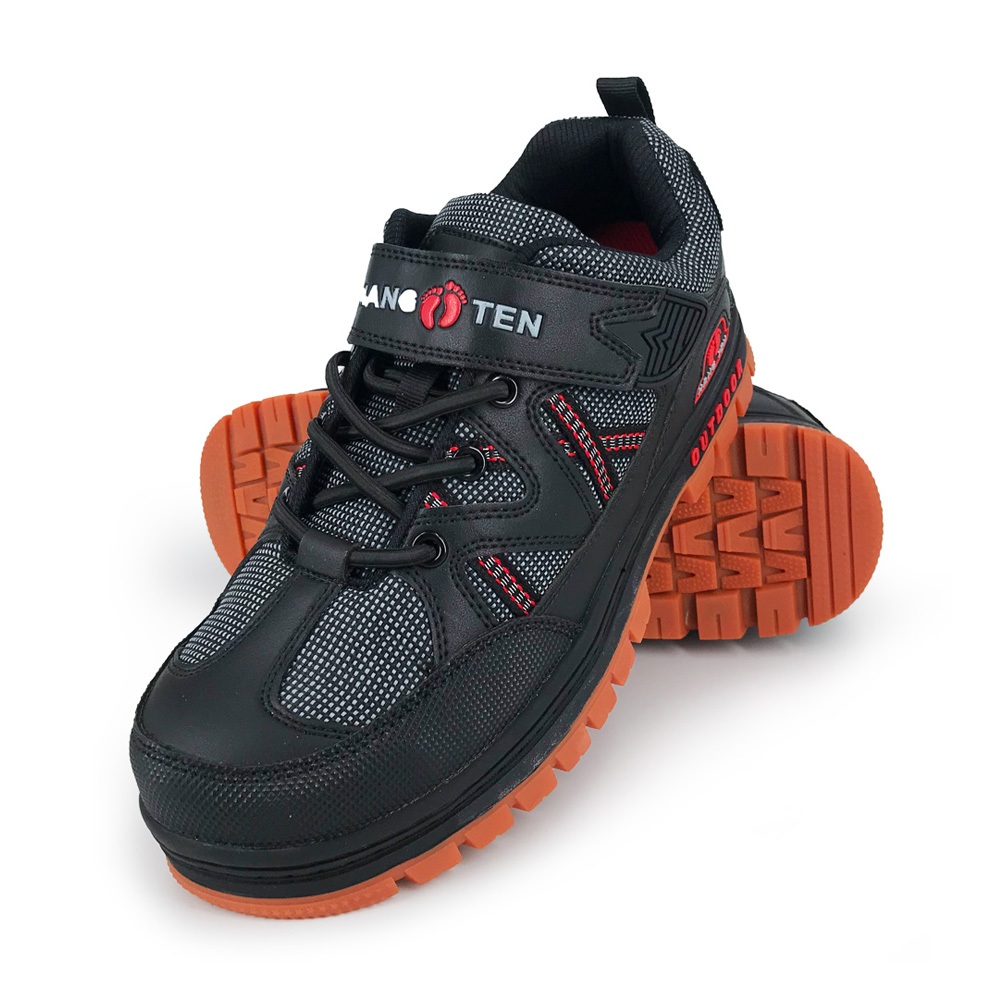 HANG TEN 鋼頭運動鞋防穿刺 工作鞋 安全鞋 防護鞋 魔鬼氈 透氣 吸濕 排汗 散熱 防砸 耐磨 止滑 咖桔 黑紅, , large
