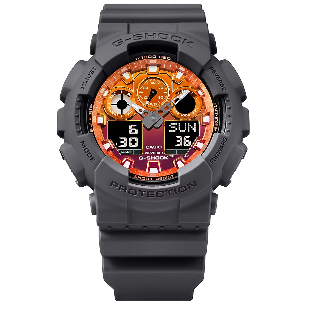 CASIO 卡西歐 G-SHOCK 熾熱火焰系列 雙顯手錶 GA-100FL-8A, , large