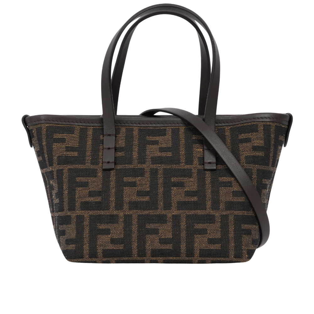 FENDI Roll FF Logo 緹花布迷你手提/斜背二用包/棕色