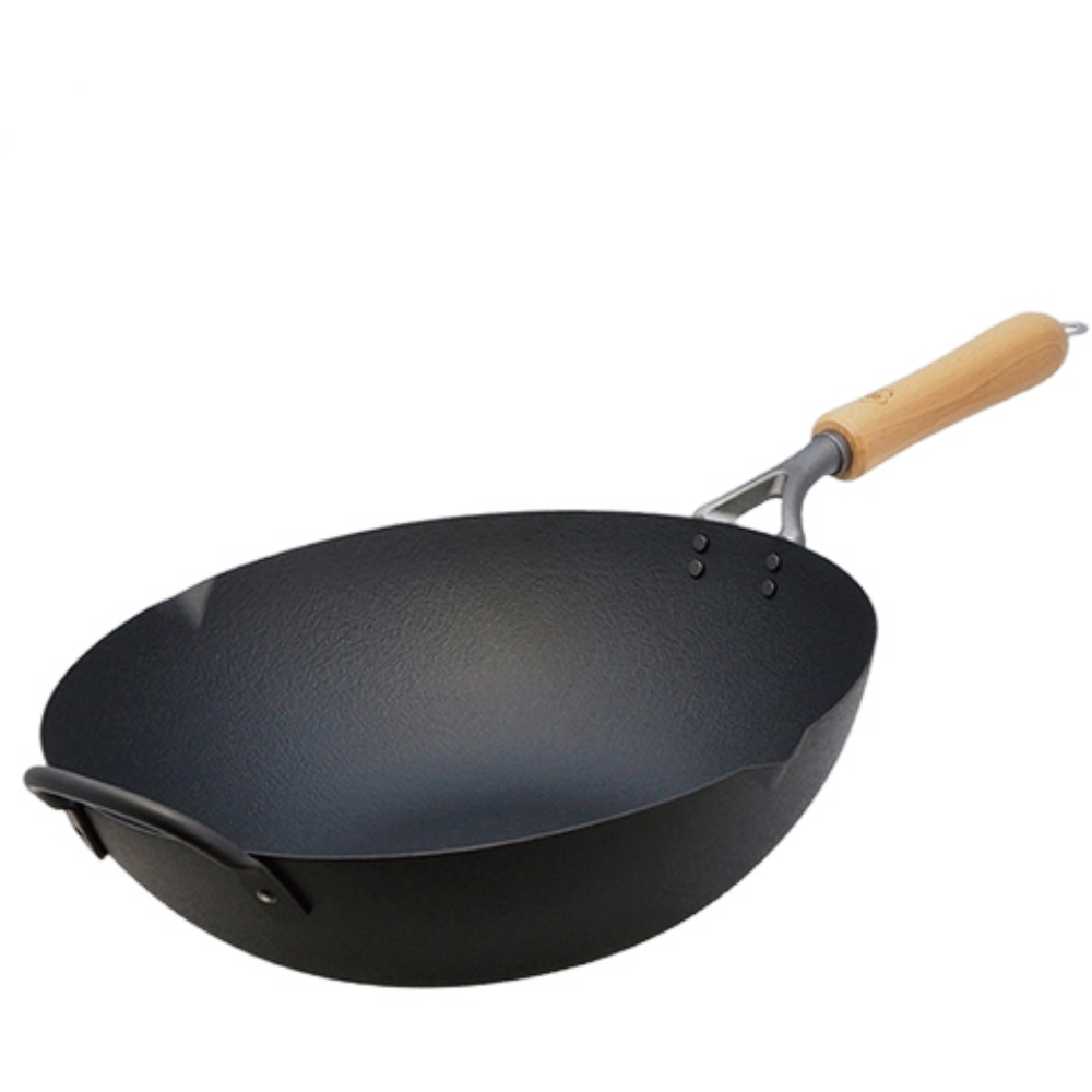 Huang - Double-sided textured wok with single handle, 33cm, , large