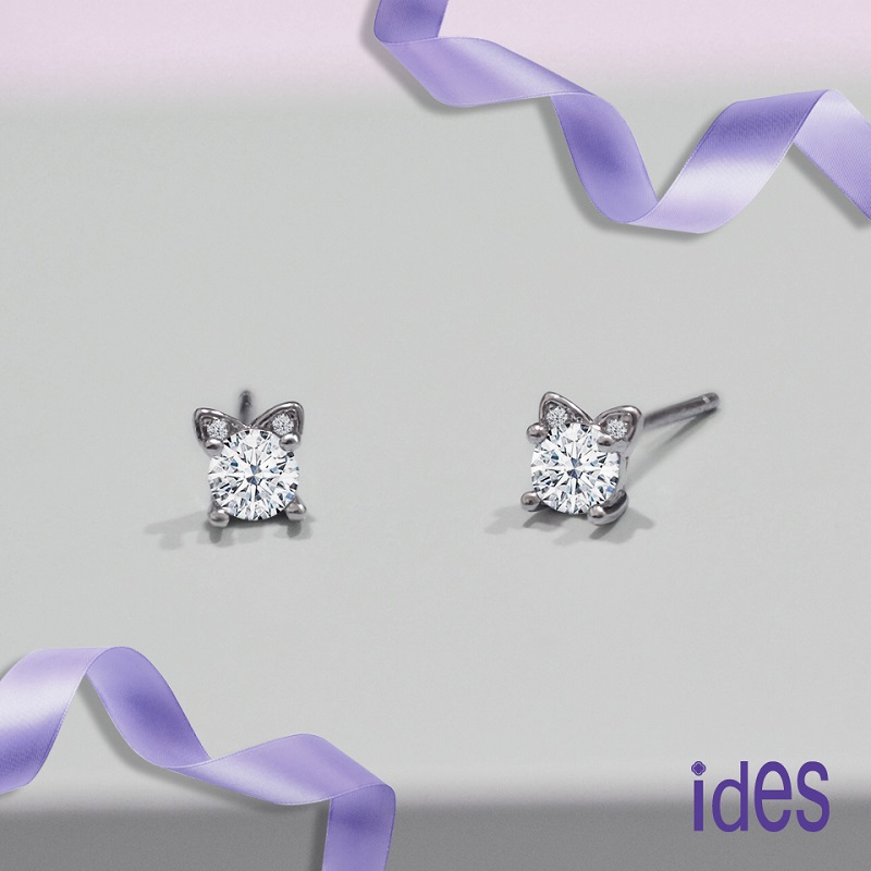[ides愛蒂思] 日系設計90分F/VS1頂級3EX車工鑽石戒指耳環套組/甜美貓咪（30分+60分）  (戒圍請於訂單備註), , large