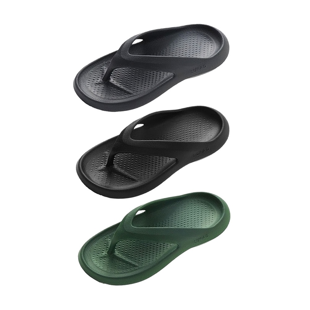 HANG TEN 一體成型環保夾腳拖鞋 男鞋 人字拖 旅遊 休閒 逛街 簡約 素色 柔軟 厚底 Q彈 耐磨 防滑 黑灰綠