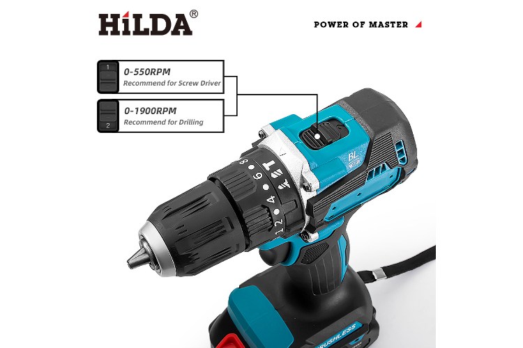 【HILDA】希爾達電動工具 21V 雙電 無刷震動電鑽 HL21-NS2, , large